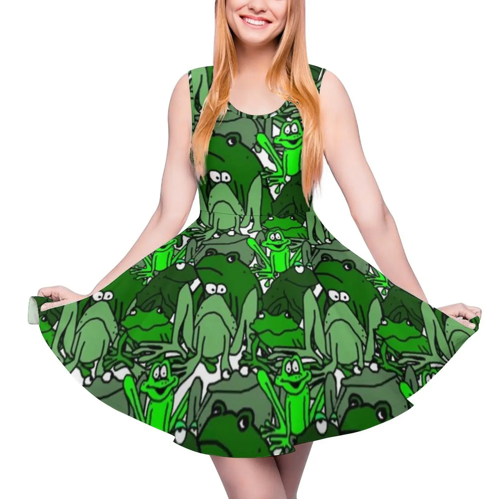 

Женское платье с принтом лягушки, летнее зеленое платье для скейтбординга, большие размеры 4XL 5XL