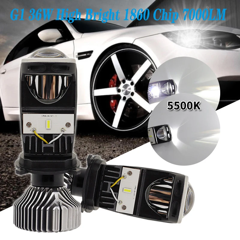 

New Auto Lamp Mini Lens LED H4/9003/HB2 Bulbs Headlight for Cars High Beam Low Beam Projector Turbo Fan 6000k White Lighting