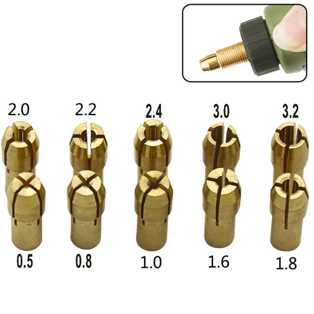 

10Pcs Mini Drill Collet Chuck 0.5-3.2mm Diameter 4.8mm Shank Brass Chucks for Dremel Rotary Tool Brass Nut for Dremel Accessries