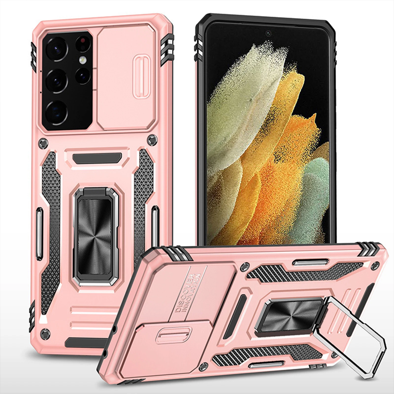 

For Samsung Galaxy S22 Ultra Phone Case with Slide Lens Camera Protector Matte Heavy Duty Case Protective with Metal Bracket Men