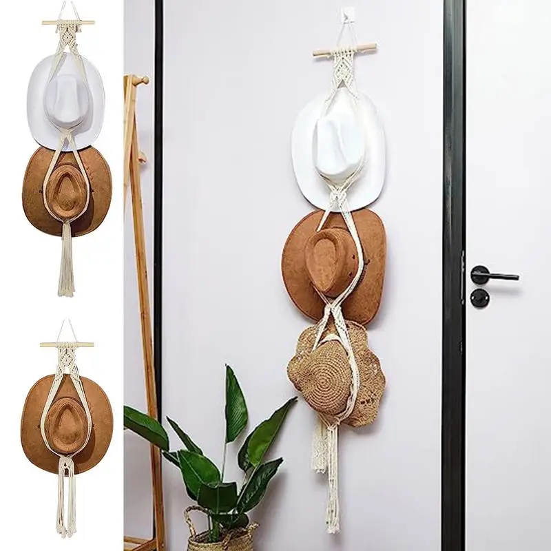 

Boho Cowboy Hat Organizer Boho Caps Storage Display Organizer With Decorative Tassels Horizontal Rack Boho Hat Rack For Home