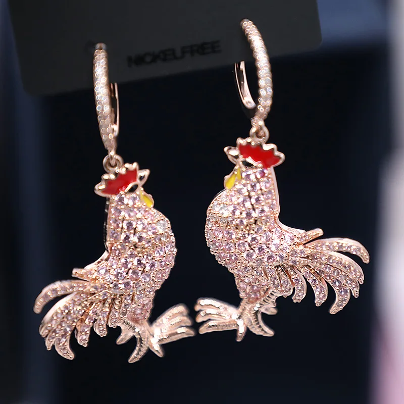 XUYE Fashion Jewelry Cuibic Zirconia Cute Colorful Rooster Dangle Earrings for Women Brand Design Luxury Cock Eardrop