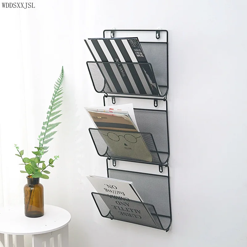 

WDDSXXJSL modern simplicity creative wall-mounted newspaper rack bookshelf home decor multi-functional storage rack hook design