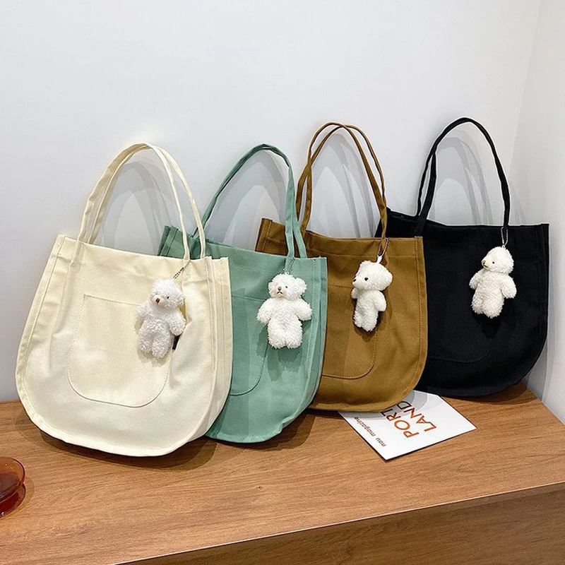 

Women Shoulder Bag Canvas Handbag Solid Color Grocery Tote Bag Large Capacity Female Reusable Eco Shopping Bags