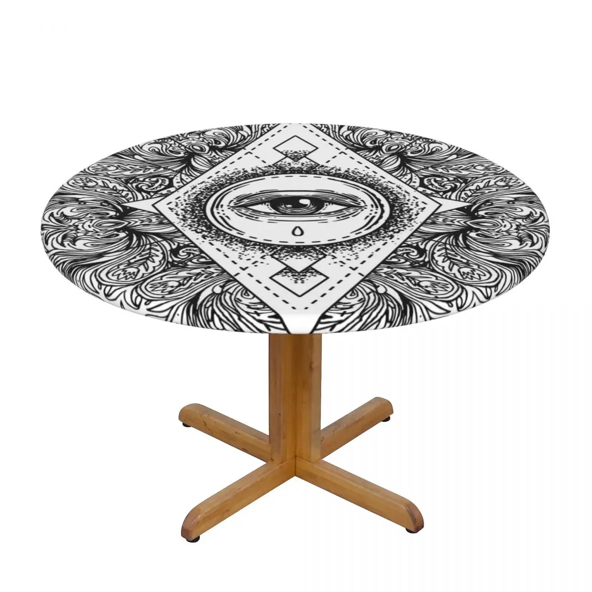 

1Pc Waterproof Tablecloths Round Elastic Tablecloth All Seeing Eye In Ornate Round Mandala Table Cloth Cover Coffee Table Pad