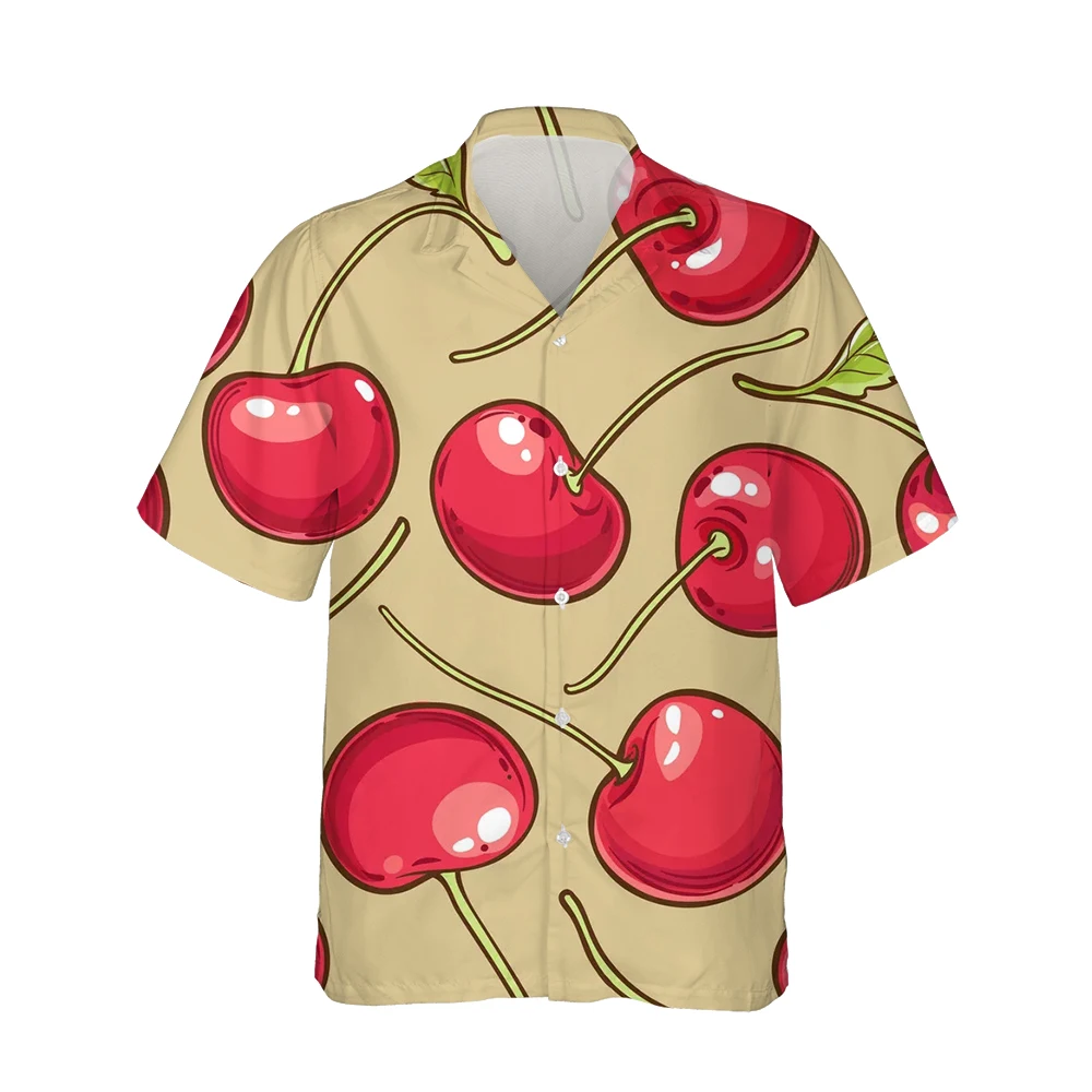 Jumeast New 3d Cartoon Cherry Printed Mens Hawaiian Shirt Short Sleeve Fashion Fruit Shirts for Men Casual Loose Tops Streetwear
