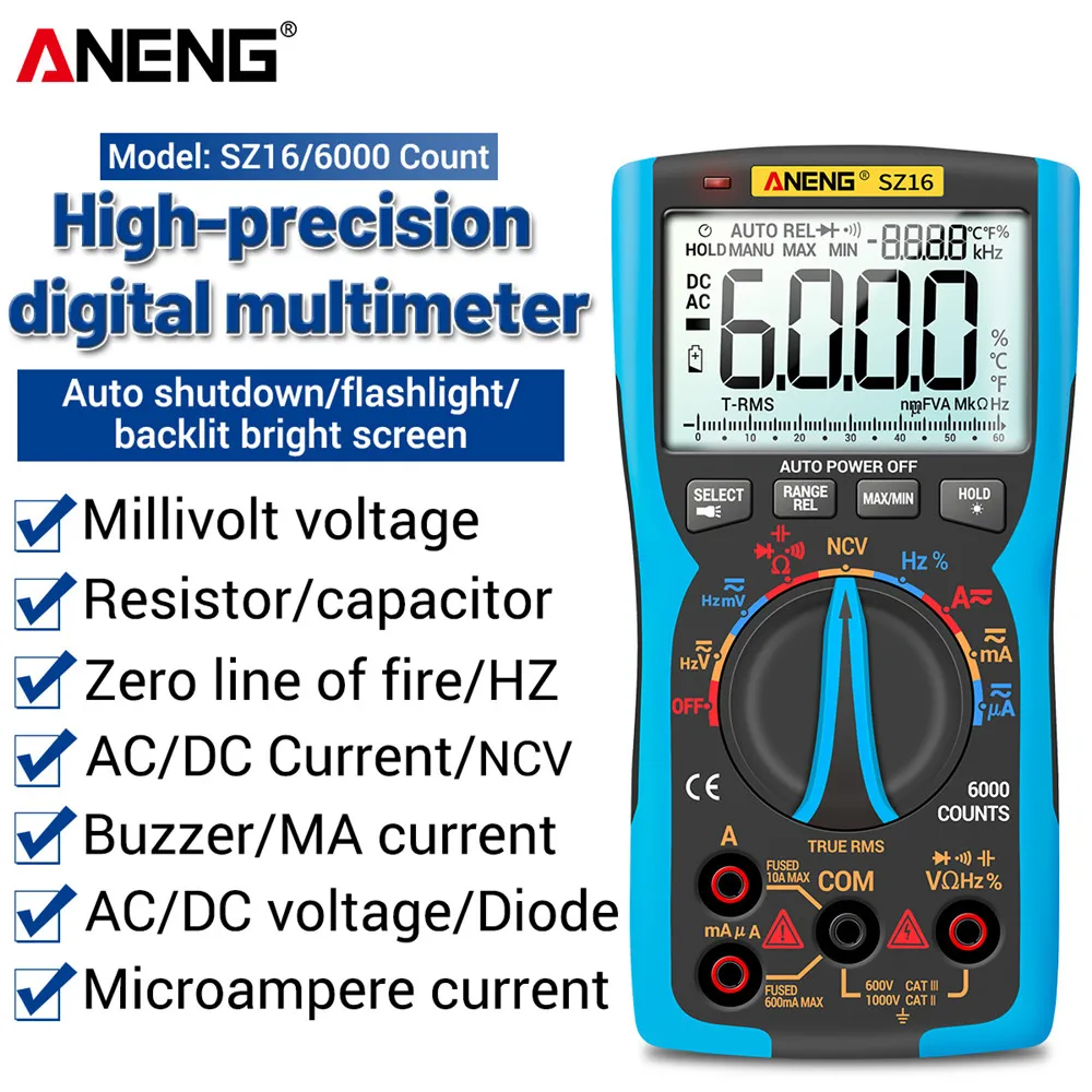 

ANENG SZ16 DIY Transistor Capacitor NCV Detector Lcr Meter Digital Multimeter 6000 Professional True RMS AC/DC Analog Tester
