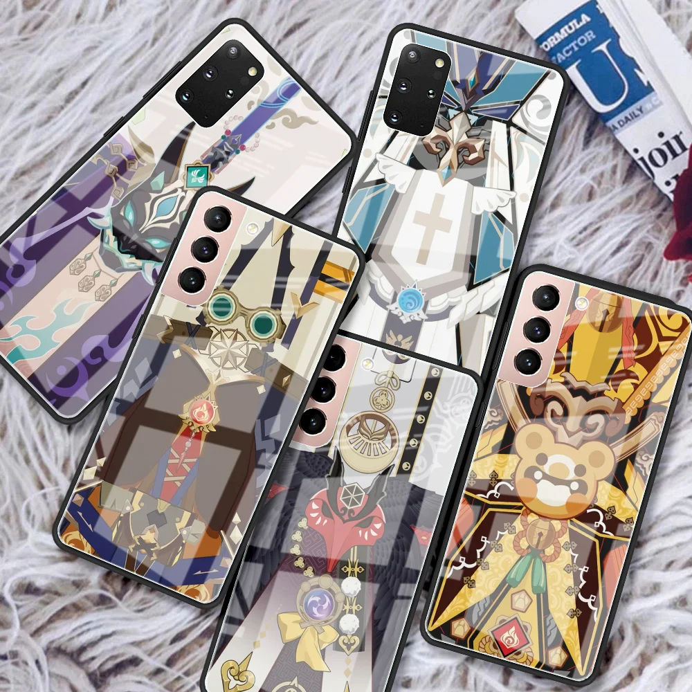 

Genshin Impact Medal Phone Funda Case For Samsung S22 S21 Ultra S20 FE S10 S8 S9 Plus Tempering Glass Cover Note 20 10 9 Capa