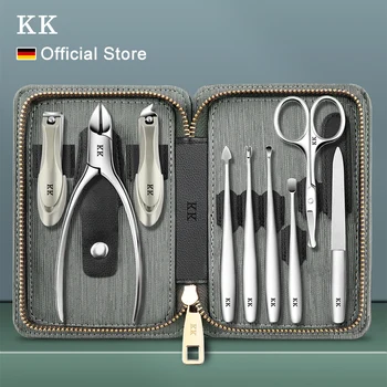 KK Manicure Set 9 In 1 Full Function Professional Pedicure Sets Stainless Steel Nail Clipper Tool Travel Case Kit Hand Foot Care