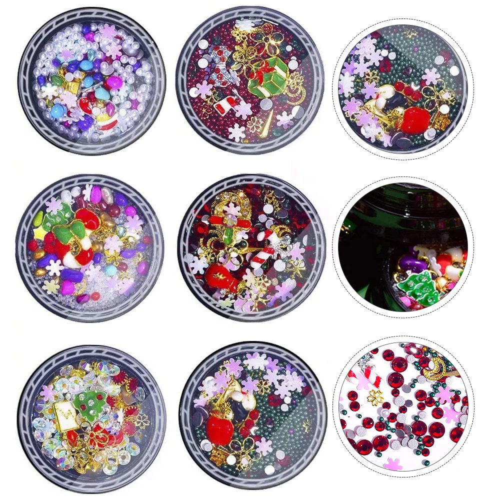 

Christmas Nail Studs, 6 Boxes Alloy Santa Snowflake Glitter Rhinestones DIY Nail Jewelry for Nail Decoration