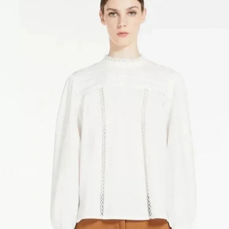 2024 ранняя весна тяжелая хлопковая рубашка из поплина женская с цветочным краем и