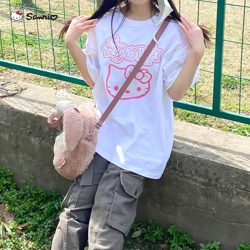 New Cotton Hello Kitty T-shirt Kawaii Sanrio Summer Cartoon 