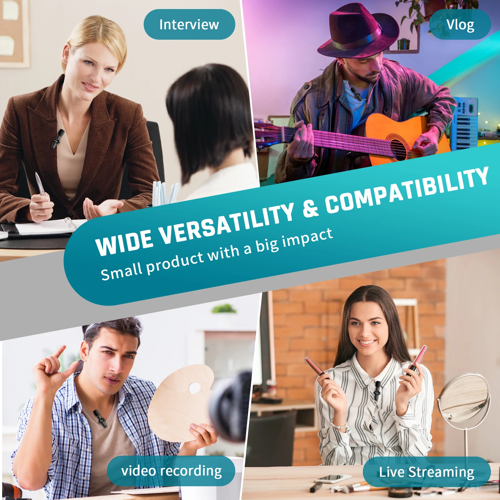 Беспроводной петличный микрофон с шумоподавлением для записи аудио и видео |