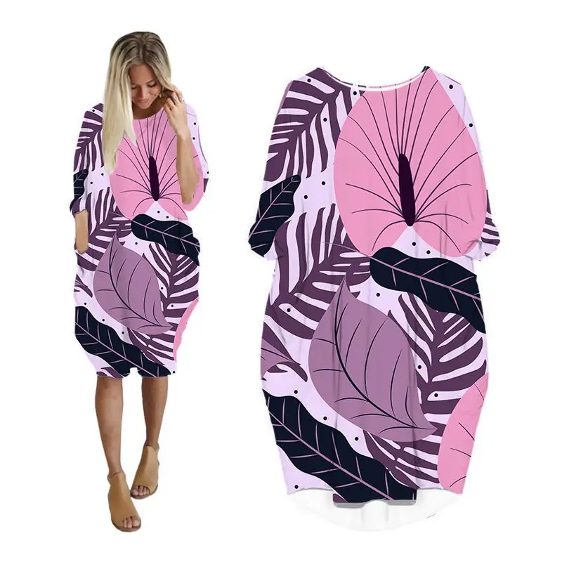 

Платье женское с принтом тропических растений, модная повседневная Уличная одежда с длинным рукавом, Одежда большого размера