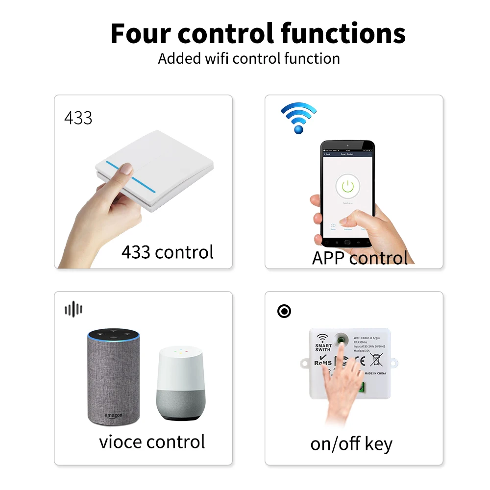 GERMA WIFI мини-переключатель Tuya Smart Life APP контроллер RF 433 МГц DIY релейный модуль умный