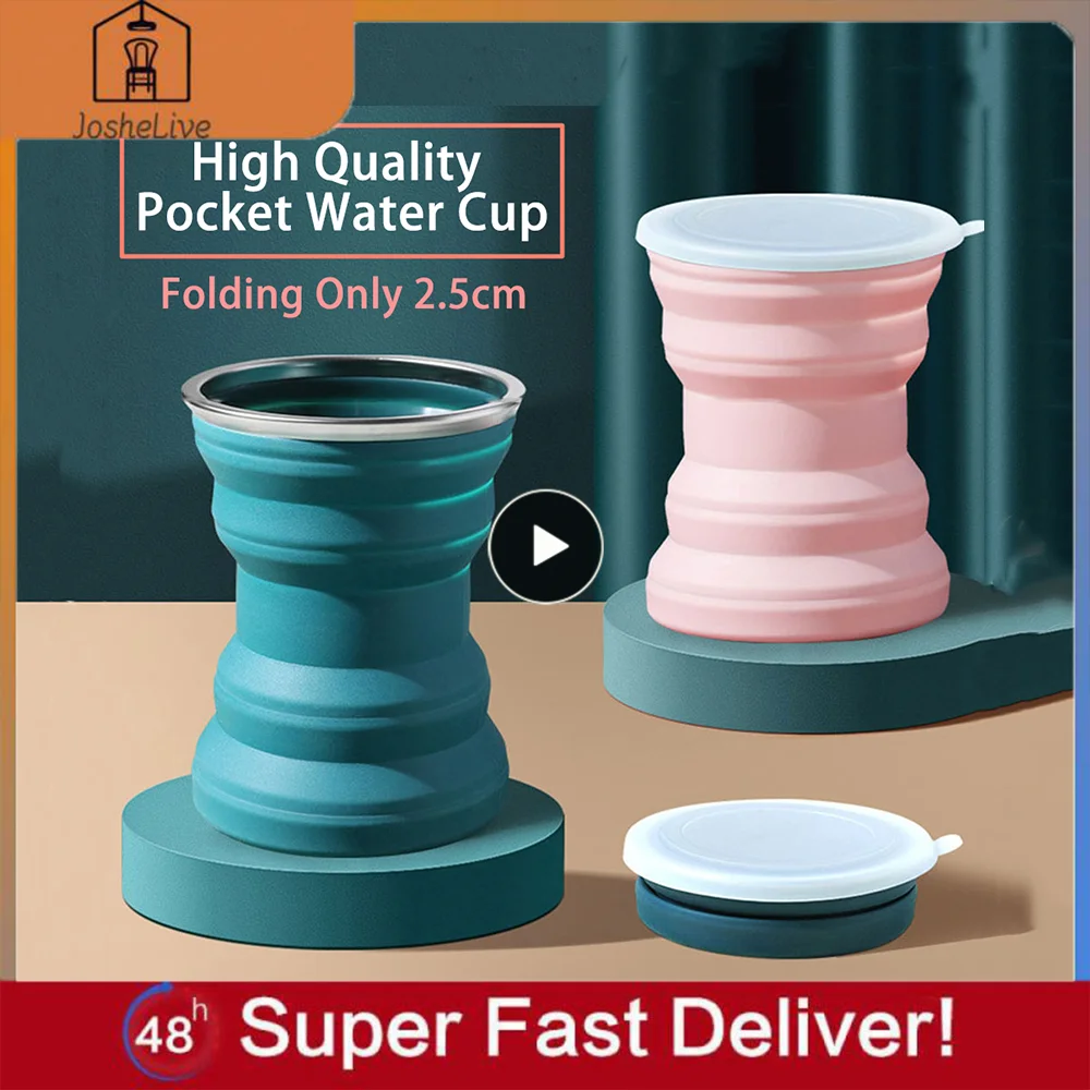 

320ml Portable Collapsible Cups Expandable Foldable Mug With Lid Retractable Children Cups Reusable Tazas Kitchen Drinking Cup