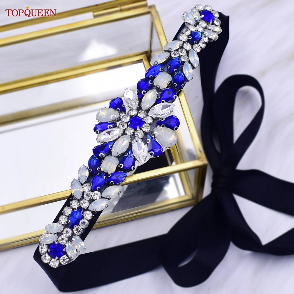 TOPQUEEN S424 свадебный пояс с королевским синим Стразы Свадебные украшения для