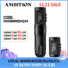 Ambition MARS-U Professional Wireless Tattoo Machine Pen Adjustable Stroke 2-4mm Cartridge 1800mAh Coreless Motor Tattoo Artists