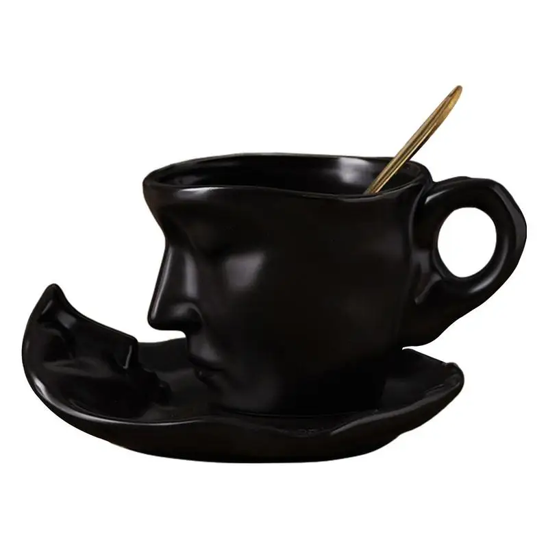 

Artistic Mug Set 250ml Emboss Heatproof Ceramic Mugs Set With Saucer Frosted Coffee Cup For Tea Cocoa Cereal Juice Milk Frosted