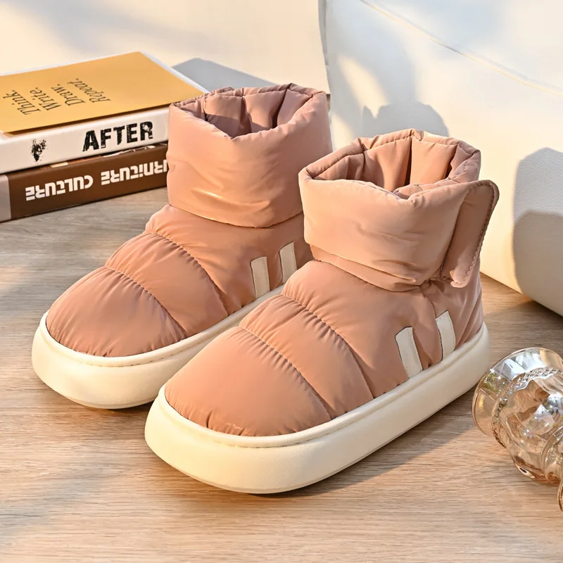 

Winter New Style Plus Velvet Warm Cotton Slippers Outdoor Thickened Short Tube Muffin Thick-soled Shark Skin Snow Boots Women