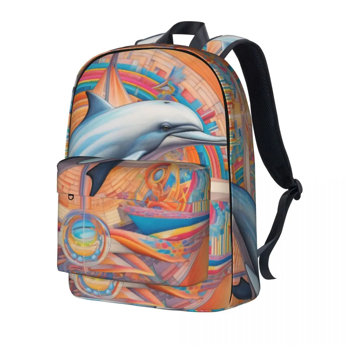 

Dolphin Backpack Pencil Art Colored Cartoon Workout Backpacks Women Casual High School Bags Custom Durable Rucksack