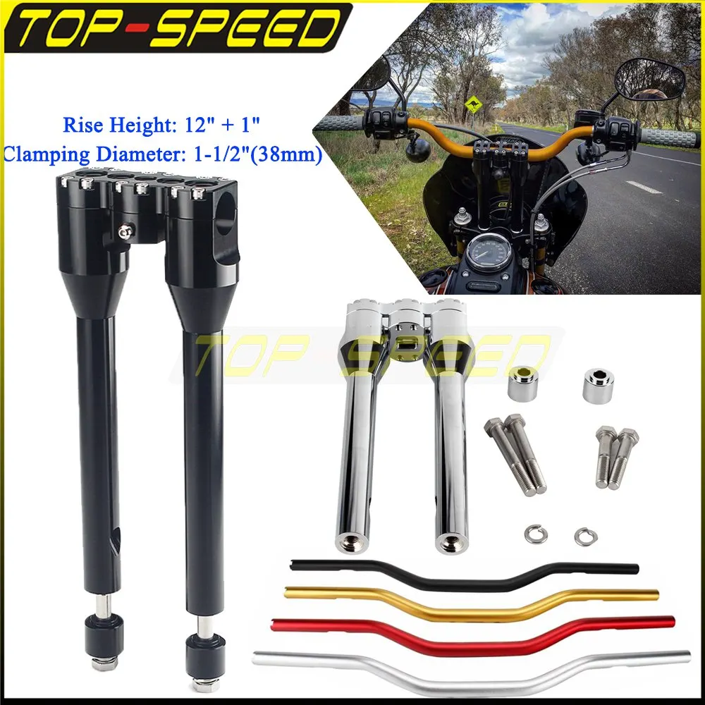 

Для Harley Dyna Street Fat Bob Softail Sportster XL мотоциклетный CNC 38 мм руль 12 дюймов + 1 дюйм Высота стойки клубный стиль ручка T-Bar