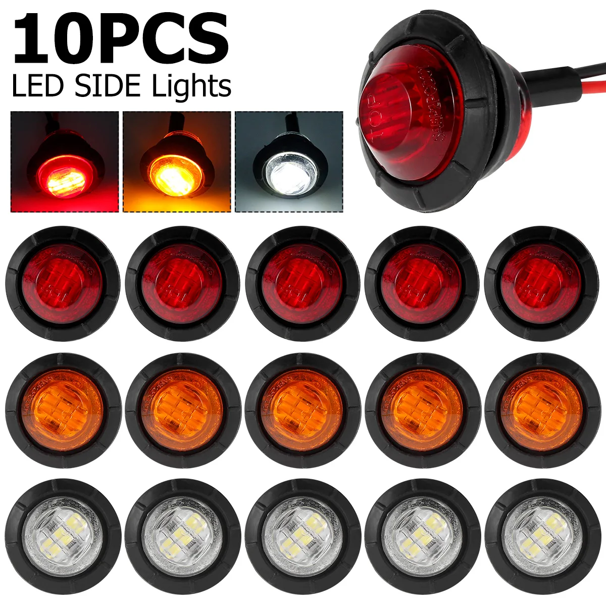 

10Pcs Round LED Truck Side Clearence Lights Bus Trailer Safety Driving Side Marker High Brightness Indicators Light Warning Lamp