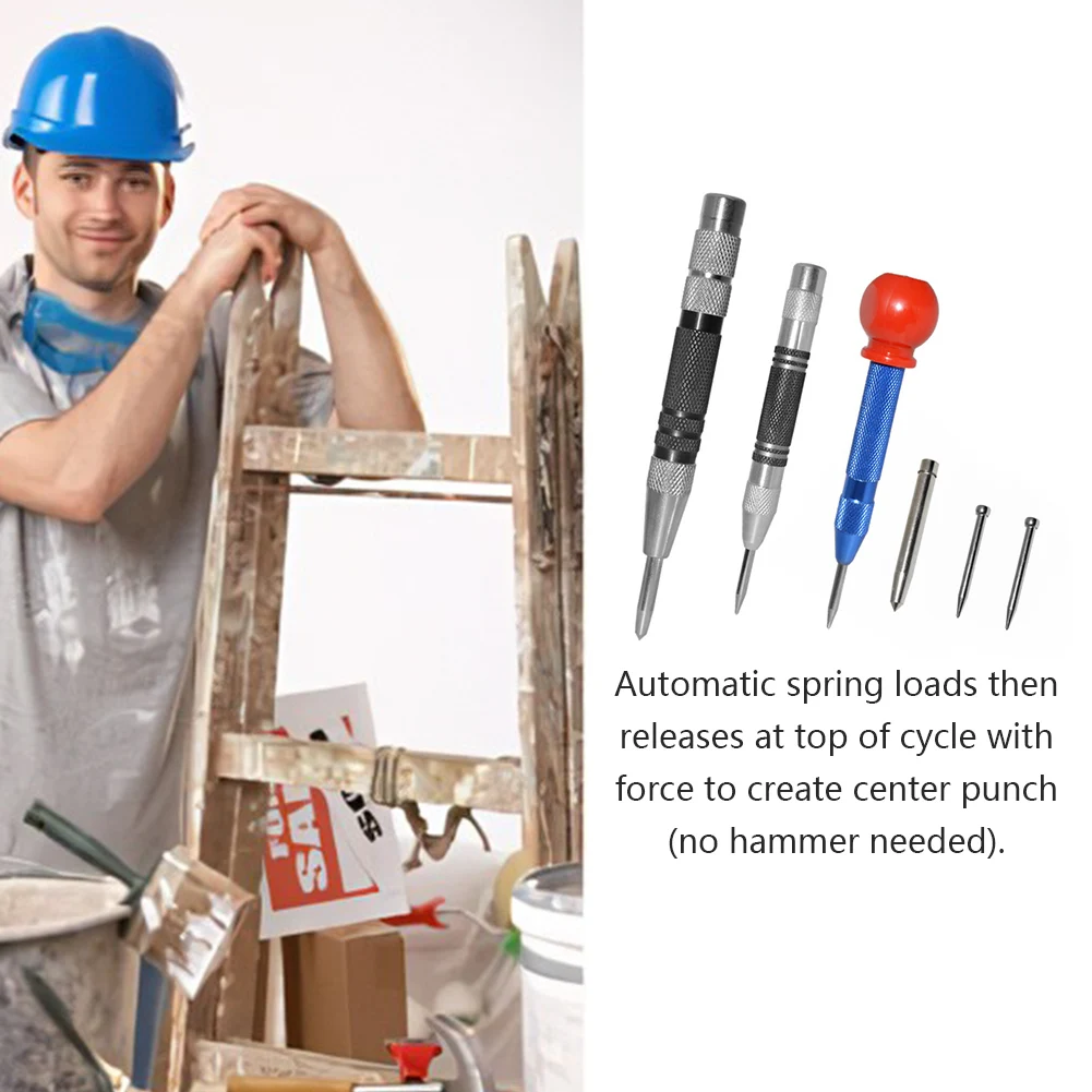 

6pcs/set Adjustable Tension Automatic Center Punch Convenient Tool Spring Loaded NON SLIP DESIGN
