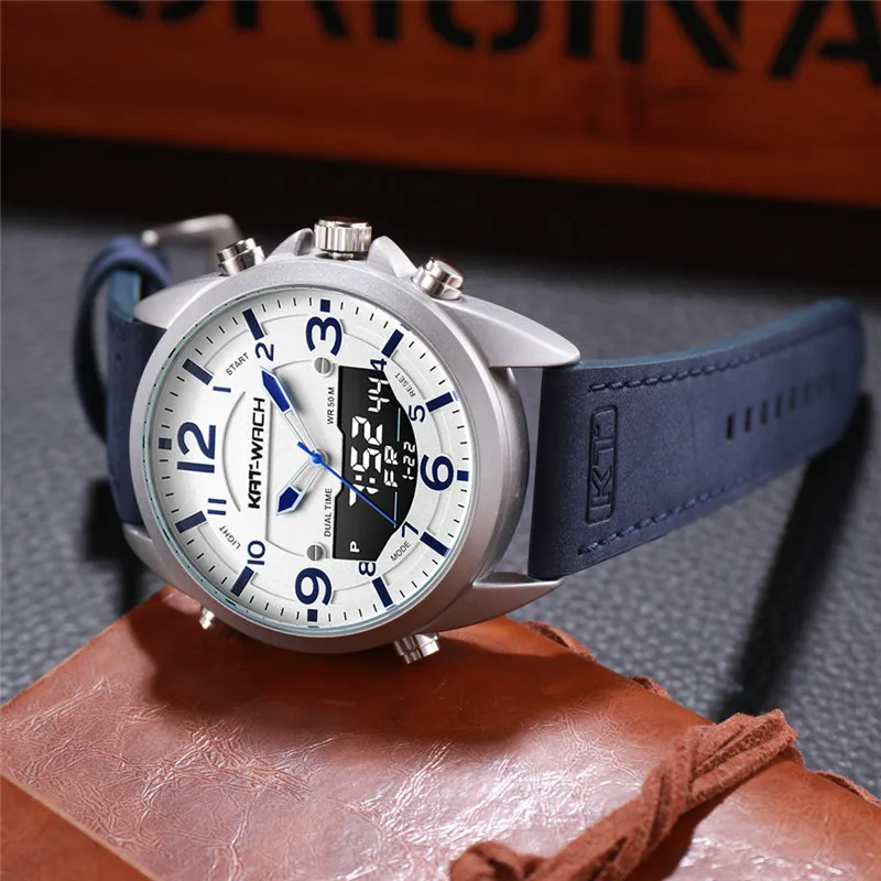 Светящиеся водонепроницаемые мужские часы с кожаным ремешком Kat-Wach 2022 модные