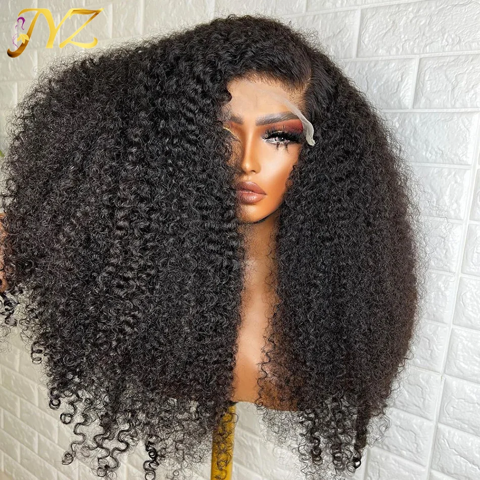 

Side Part Soft Glueless Natural Black 30 Long Afro Kinky Curly Deep Lace Front Wig For Women Baby Hair 200% Preplucked 3B 4C JYZ