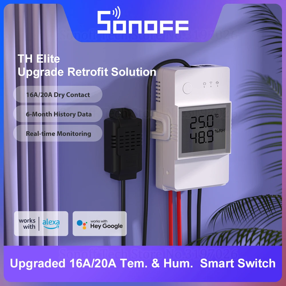 SONOFF TH Elite 16A/20A Умный переключатель температуры и влажности WiFi Сухой контакт
