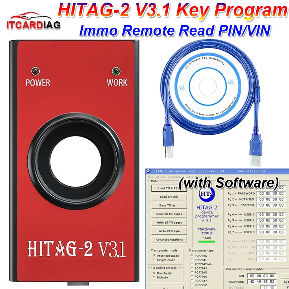Hitag2 HITAG-2 V3.1 версия автомобильного ключа программатор OBD2 автомобильный диагностический инструмент HITAG 2 Универсальный транспондер Immo Дистанционное считывание PIN VIN