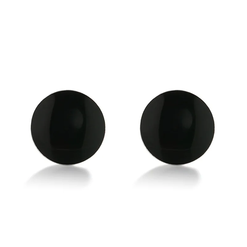 

Women's S925 Sterling Silver Round Black Enamel Letter Stud Earrings European and American Fashion Jewelry Couples Holiday Gift