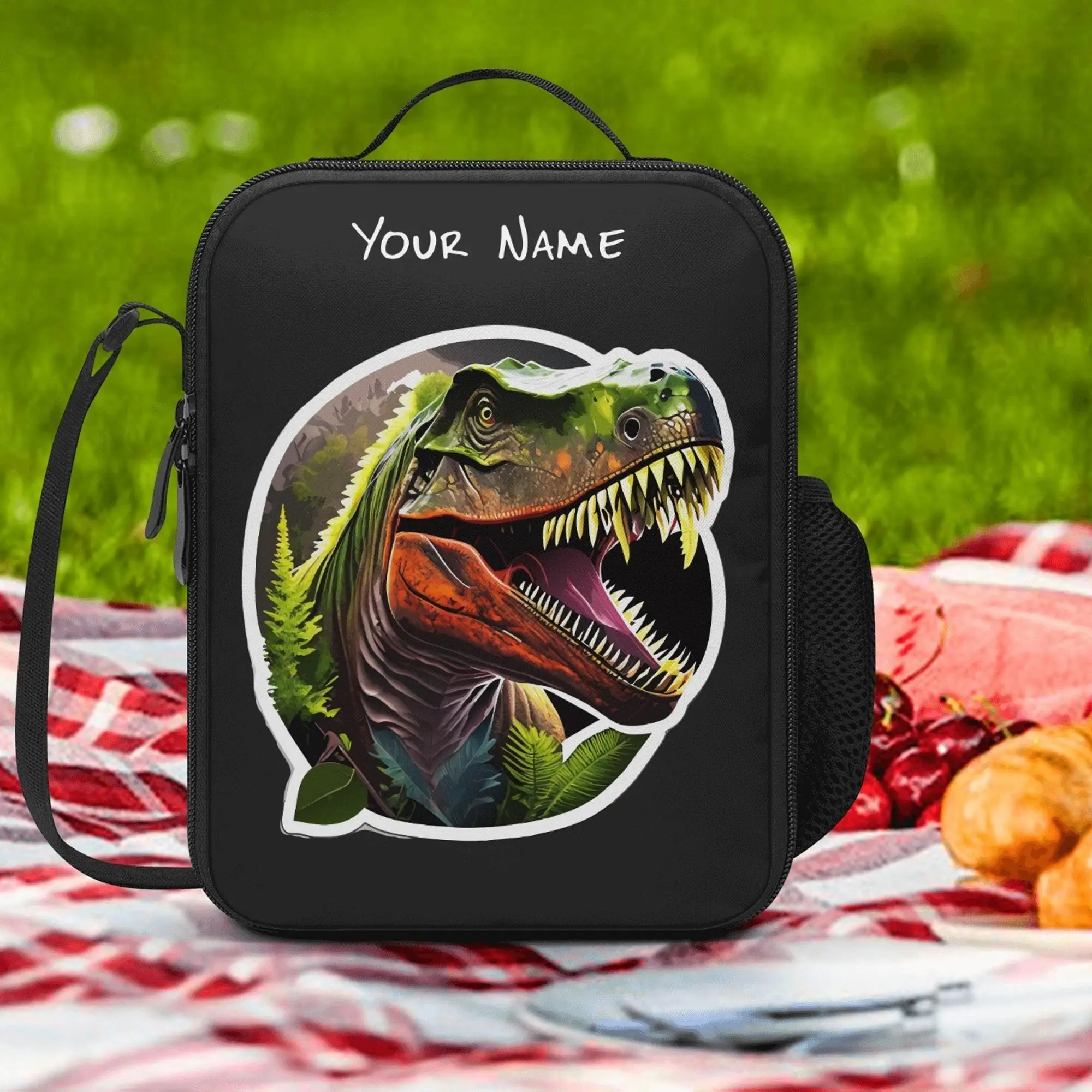 

Полиэстеровый холщовый Ланч-бокс Dinosaur T-rex с изоляцией, детские сумки большого размера с ремешком через плечо, держатель для бутылок, сумка для еды для школы
