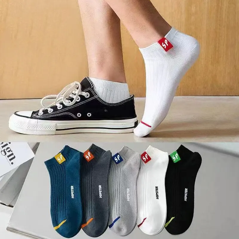 5Pairs Mens Letters SP Short Socks Spring and Summer Breathable Shallow Low Top Sport Short Socks Trendy Boat Sock for Women Men