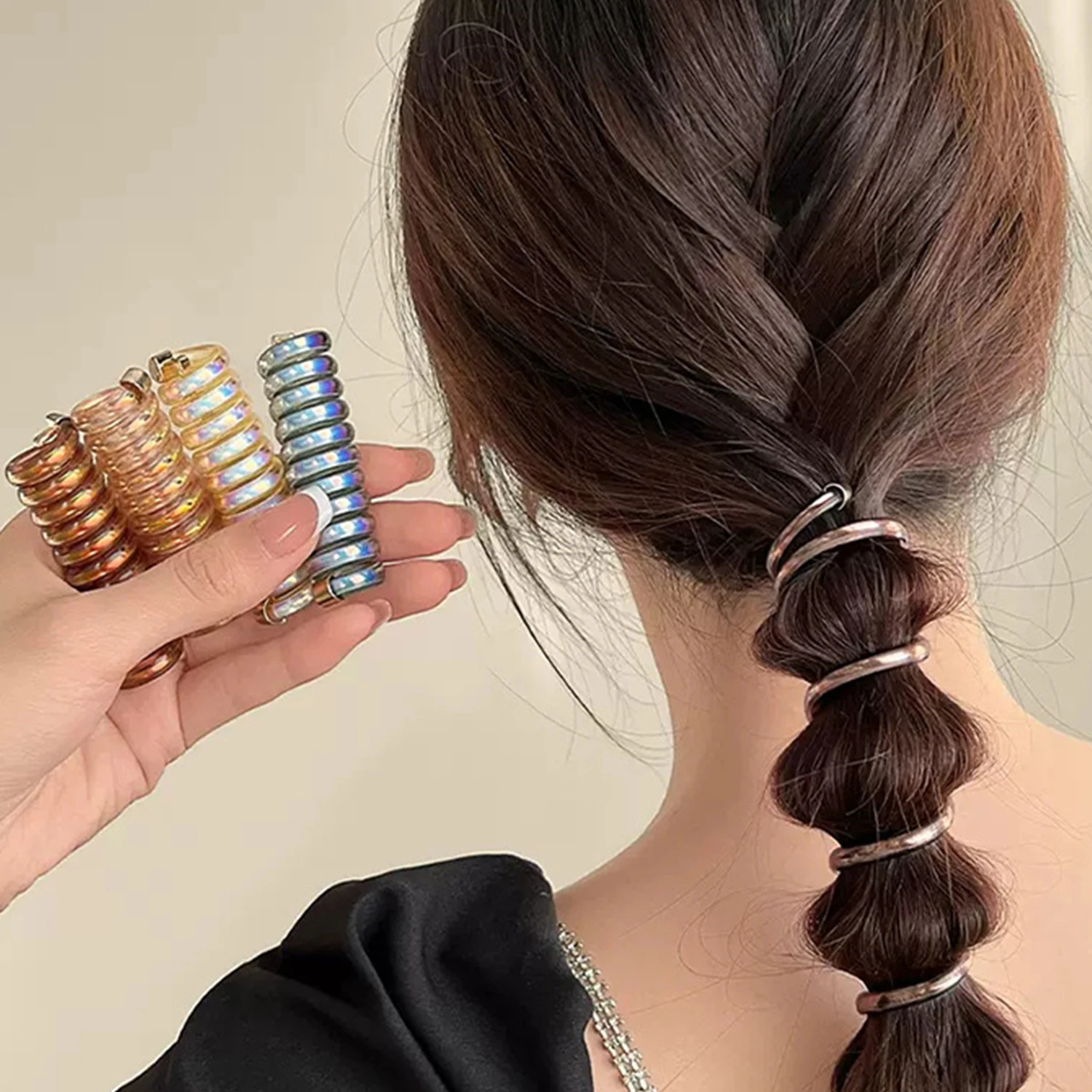

New Solid Color Transparent Telephones Cord Hair Ties Elastic Hair Band Ponytail Holder No Crease Rubber Women Hair Accessories