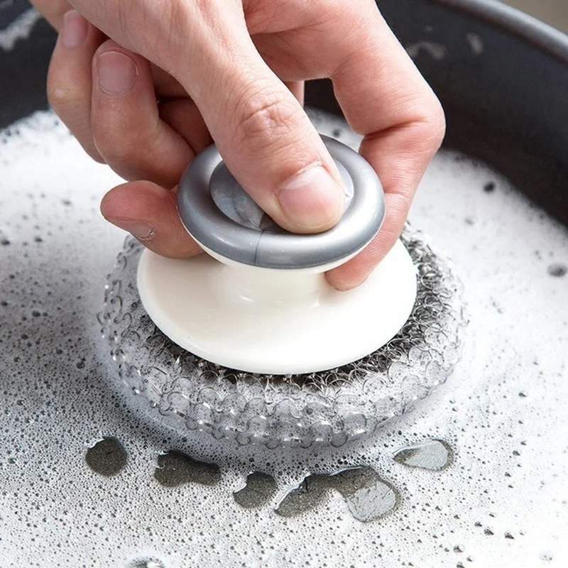 

Stainless steel with handle cleaning ball kitchen supplies dishwashing brush steel ball brush pot washing brush cleaning items