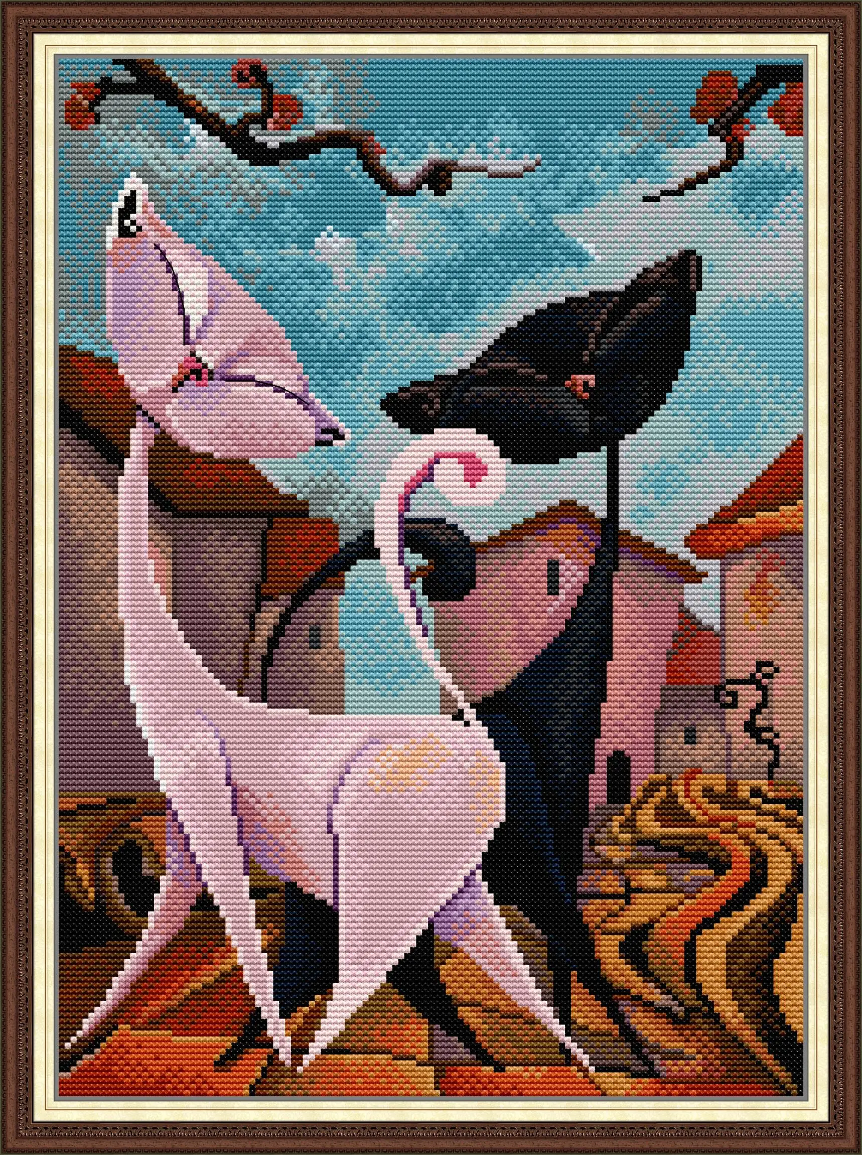 

Набор для вышивки крестиком Joy Sunday с предварительной печатью, Набор для вышивки из ткани с простым рисунком Aida 14/11CT-Белый Кот и Черный кот
