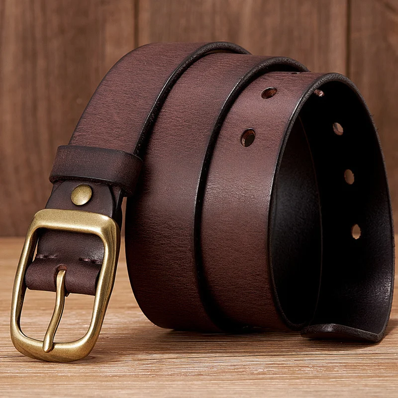 

3.3CM i Quality Real Cowskin enuine Leater Belt Men Luxury Desiner Copper Buckle Male Strap For Jeans Cowboy Cintos