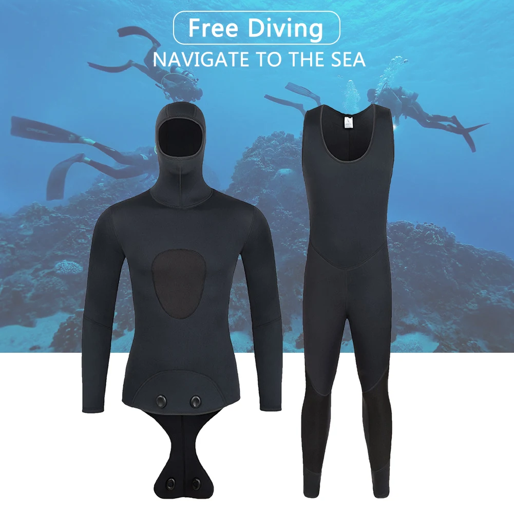 

3mm Neoprene Wetsuit Solid Color Super Elastic One-Piece Hooded Wetsuit For Men Thickened Warm Waterproof Diving Swimming Suit