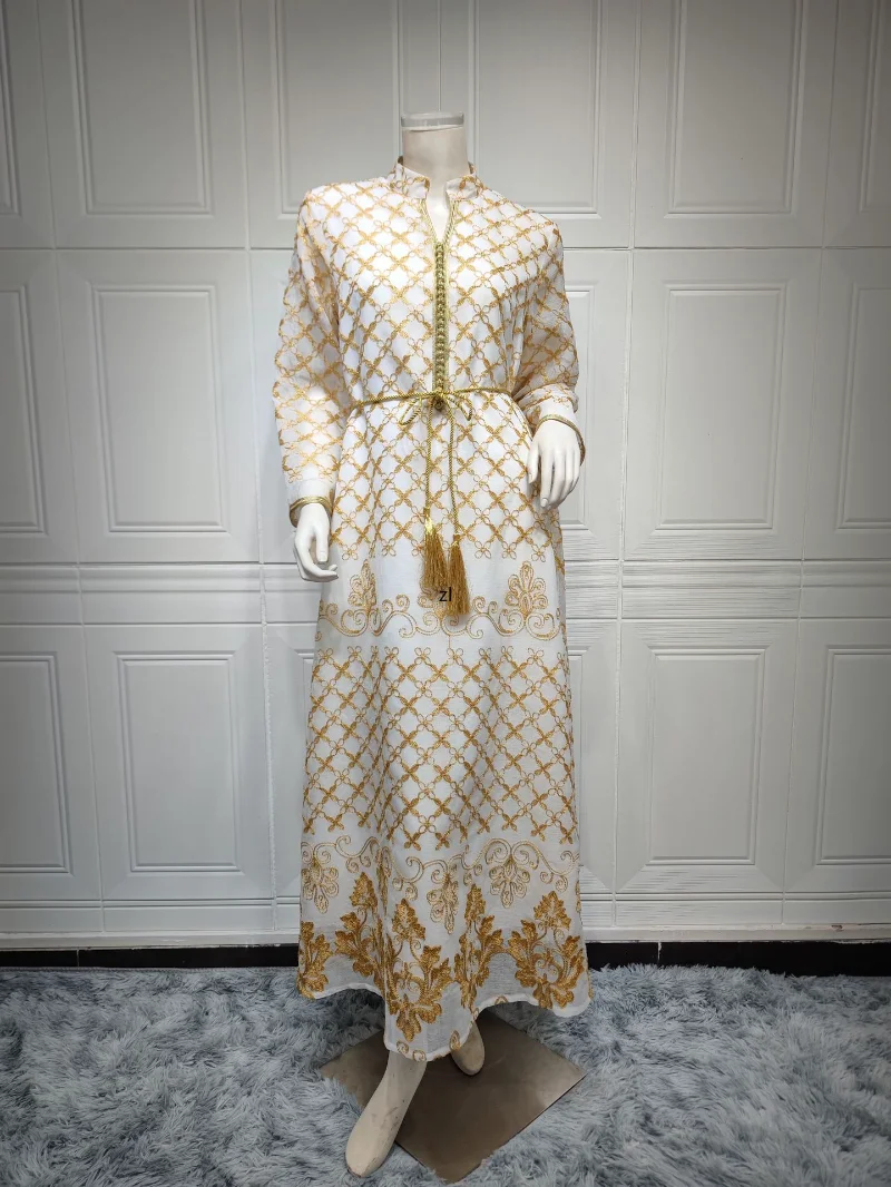 Ramadan Eid Embroidered Muslim Kaftan Jalabiya Abayas for Women Moroccan Caftan Evening Dresses Dubai Arabic Formal Gowns