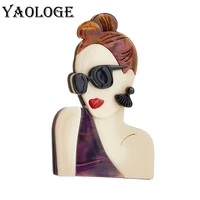 yaologe acrylic sexy glasses lady brooches for women kids cartoon 2 color figure badges pins accessories jewelry birthday gift