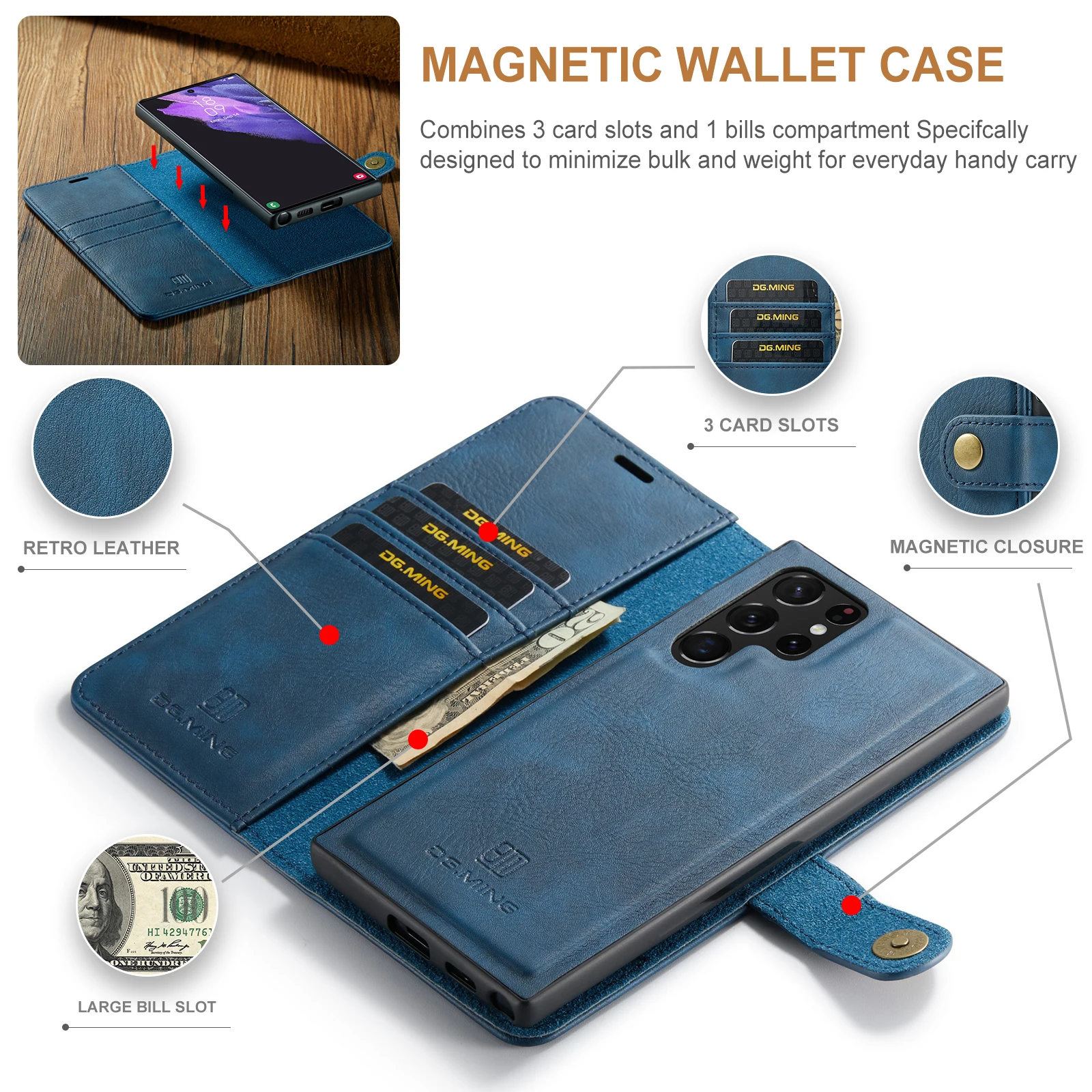 Luxury Leather Magnetic Case for Samsung S22 S21 Ultra Plus S20 FE S10 Note 20 10 9 8  A32  A714G  A324G 5G A32 4G  A32 5G Cover