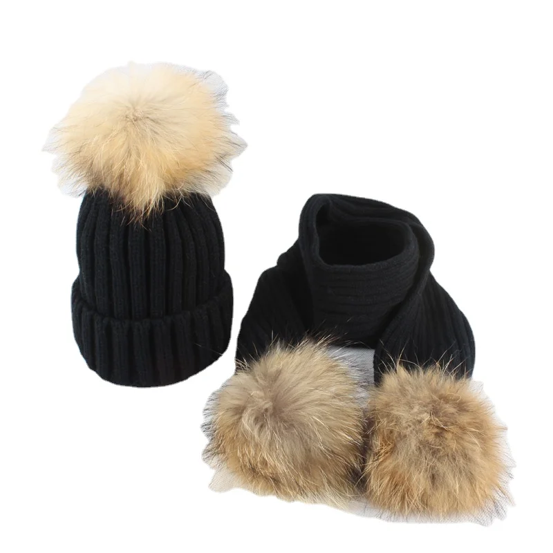 

Женская зимняя шапка для детей, комплект из 2 предметов, Детская Толстая вязаная шапка, шарф, 15 см, реальная детская шапка