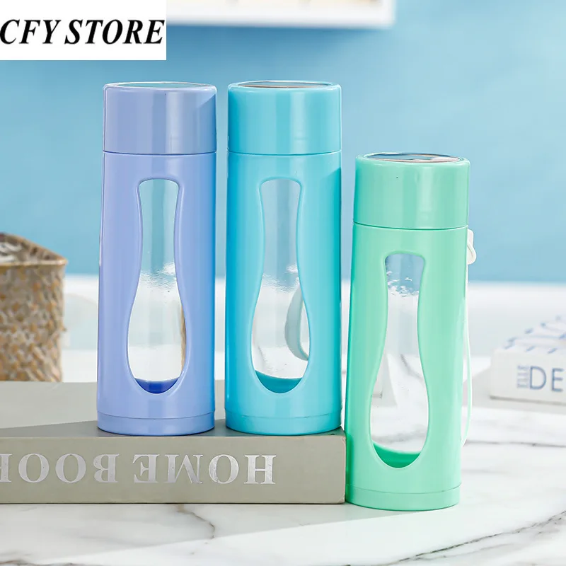 

400ml Glass Water Bottle with Rope Outdoor Portable Travel Mountaineering Sport Leakproof Straight Drinking Cup Juice Drinkware