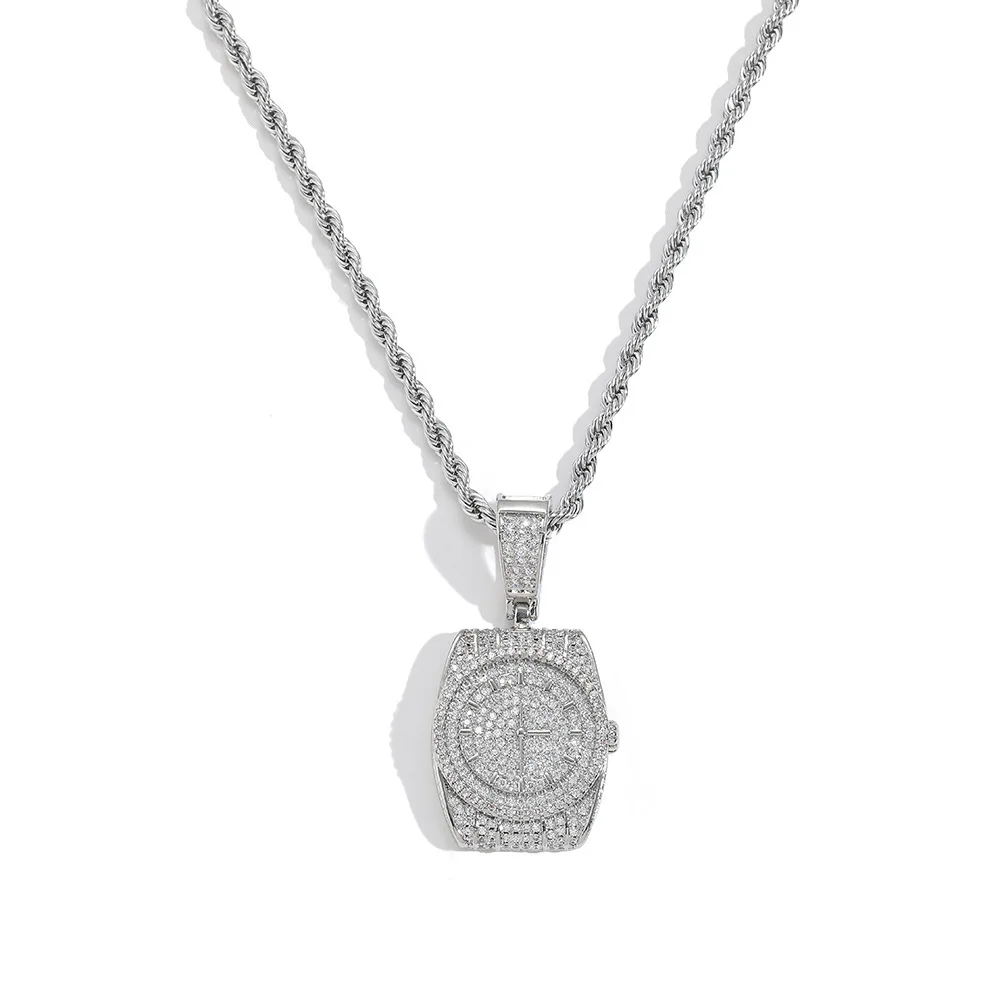 

24K Gold Plated Zinc Alloy Hip Hop Party Watch Necklace Men Women Rhinestone Flooded Jewelry
