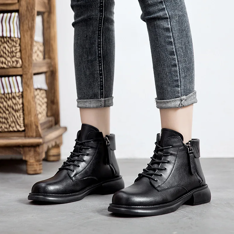 

One Boots Winter New Fashion Vintage Martin Boots Leather Side Zipper British Boots Women's Versatile Fashion Short Boots