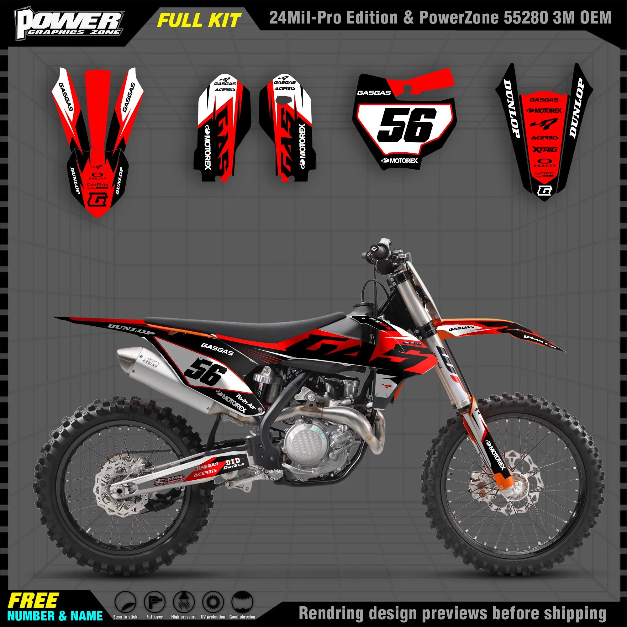 PowerZone Custom Team Graphics Decals 3M Stickers Kit For GASGAS 2022 MC 85 Stickers 001