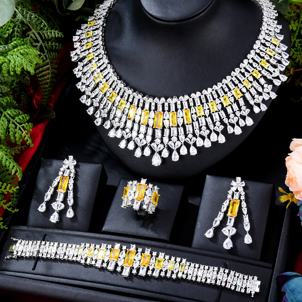 

Missvikki Luxury Necklace Earrings Bangle Ring Accessories For Women Wedding Bridal Jewelry Sets 2022 New Nigerian Dubai Tassel