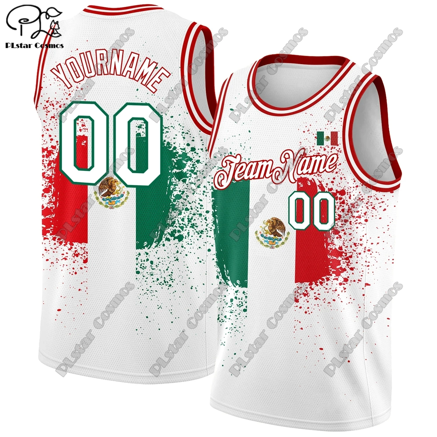 

PLstar Cosmos 3D Printing New Custom White Green Red Mexico Flag Fashion Summer Men's Vest Authentic Basketball Jersey